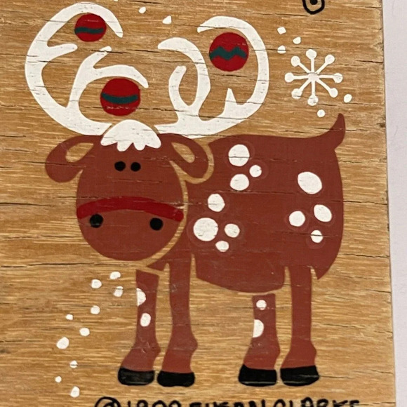 Peace On Earth Fridge Magnet Moose Snow Flakes Wooden Decor Susan Clark 1988 - Picture 3 of 7